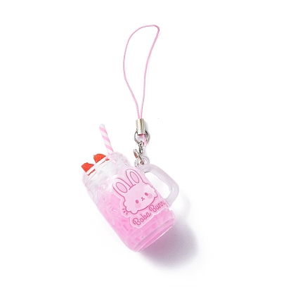 Décorations de pendentif de tasse de crème glacée à la fraise en plastique pvc, nourriture imitation, pour sac à dos, décor porte-clés, avec motif de lapin