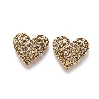 De aleación de estilo tibetano grandes colgantes huecos, corazón de amor por la joyería Valentine'day, 53x52x10 mm, agujero: 3 mm