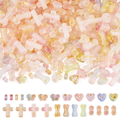 150g 6 стили градиентные цветные прозрачные акриловые бусины, с золотой фольгой, разнообразные