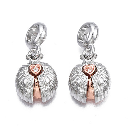 Rack Plating Alloy European Dangle Charms, with Crystal Rhinestone, Large Hole Pendants, Cadmium Free & Nickel Free & Lead Free, Heart with Word