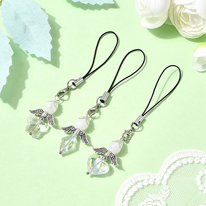 3шт. подвесные украшения из стекла и акрила в виде ангела, с крылом из сплава в тибетском стиле