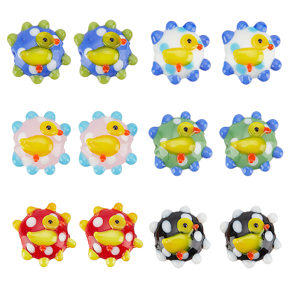 12 pcs 6 couleurs perles de chalumeau faites à la main, fleur avec canard, cahoteuse