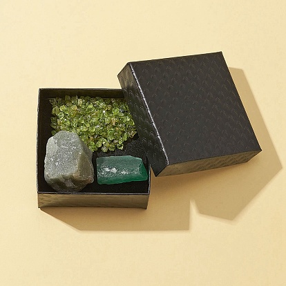 3 стили грубые необработанные наборы бусин из смешанных натуральных камней, нет отверстий / незавершенного, самородки/чип, натуральный перидот, клубничный кварц и зеленый авантюрин