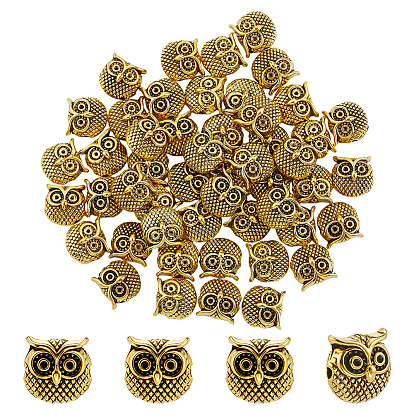 50Pcs Tibetan Style Alloy Beads, Owl