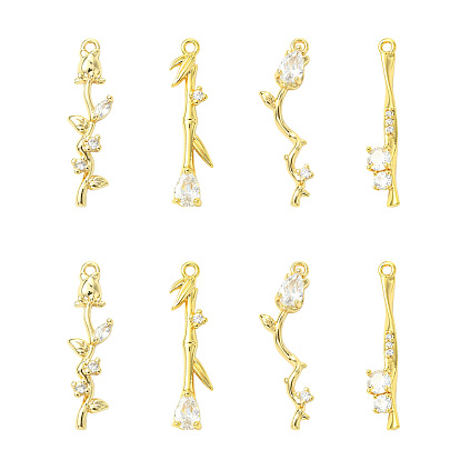 8 шт 4 стили латунные подвески из микропаве с фианитом, очаровательные цветочные розы