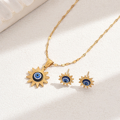 Винтаж 201 комплект из серег-гвоздиков и ожерелий с подвесками из нержавеющей стали и пластика в виде солнца с отпугивателем сглаза для женщин