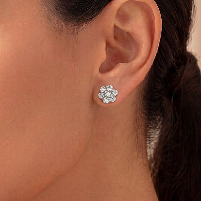 925 Sterling Silver Pave Moissanite Stud Earrings for Women, Flower
