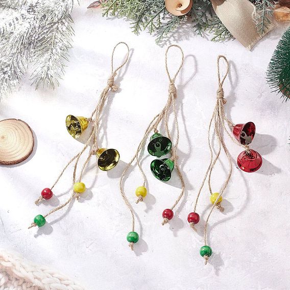 Железные рождественские колокольчики подвесные украшения, с деревянными бусинами и джутовым шнуром