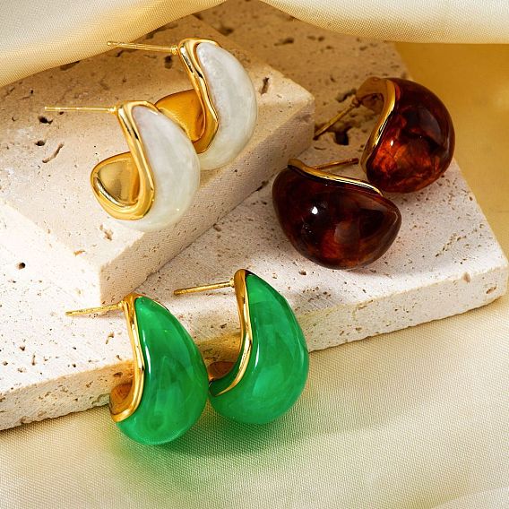 Милые 304 винтажные серьги-гвоздики в форме капли из нержавеющей стали для женщин, золотые