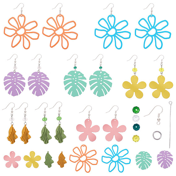 SUNNYCLUE DIY Dangle Earrings Making, with Spray Painted Alloy & Iron Pendants, Glass Beads, Brass Earring Hooks