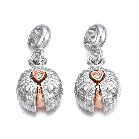 Rack Plating Alloy European Dangle Charms, with Crystal Rhinestone, Large Hole Pendants, Cadmium Free & Nickel Free & Lead Free, Heart with Word