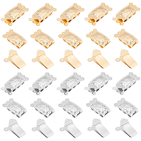 40Sets 2 Colors 304 Stainless Steel Box Clasps, Multi-Strand Clasps, 3-Strands, 6-Holes, Rectangle