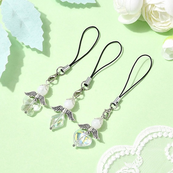 3шт. подвесные украшения из стекла и акрила в виде ангела, с крылом из сплава в тибетском стиле