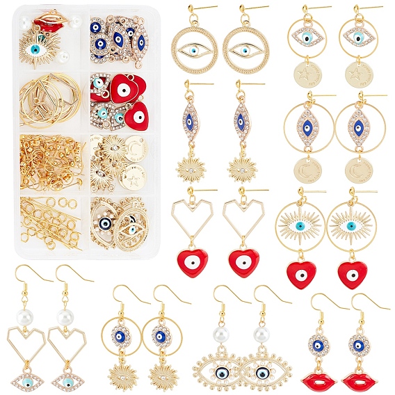 DIY Evil Eye Drop Earring Making Kit, Including Alloy Links and Pendants, Glass Pearl Beads, Brass Linking Rings & Stud Earring Findings & Pin & Jump Ring & Ear Nut & Earring Hook
