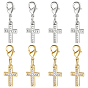 8Pcs 2 Colors Brass Micro Pave Cubic Zirconia Pendant Decorations, Cross, with Brass Lobster Claw Clasps