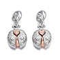 Rack Plating Alloy European Dangle Charms, with Crystal Rhinestone, Large Hole Pendants, Cadmium Free & Nickel Free & Lead Free, Heart with Word