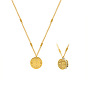 Zircon Pendant Necklace with Double-sided Round Pendant - Titanium Steel, 18k Gold