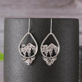 Pendientes colgantes de aleación de zinc para mujer, árbol con lágrima
