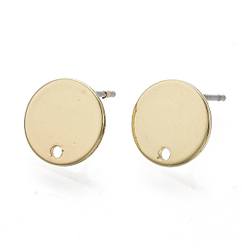 Smooth Surface Iron Stud Earring Findings, with Loop and Steel Pin, Flat Round