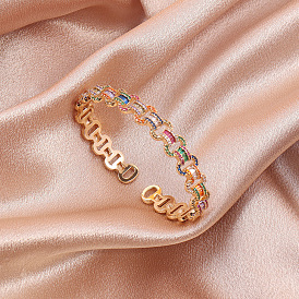 Geometric Ladies Bracelet with Micro Inlaid Real Gold and Colorful Zircon, Fashionable and Elegant