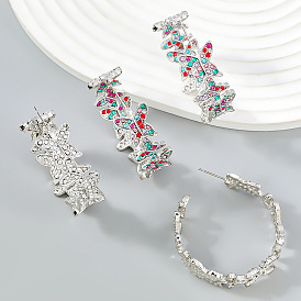 Exaggerated Fashion Rhinestone Butterfly Earrings for Women, Multi-layered Diamond-studded Ear Cuffs and Studs Jewelry