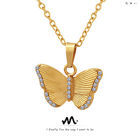 Inlaid Zircon Fashion Commuter Butterfly Pendant Hong Kong Style Fairy Temperament Personality Versatile Necklace Female