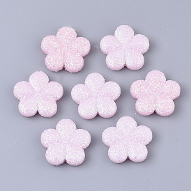 Opaque Acrylic Beads, with Glitter Powder, Flower