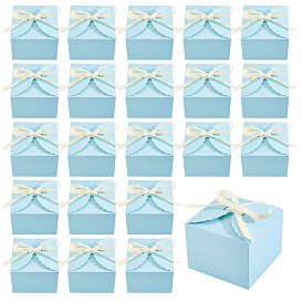 Square Paper Storage Candy Boxes, with Light Yellow Silk Ribbon, Candy Packaging Case for Wedding Party Supplies