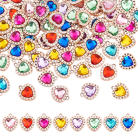 80Pcs 8 Colors UV Plating Acrylic Pendants Rhinestone Settings, with Acrylic Rhinestone, Faceted, Heart