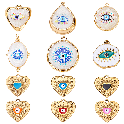 12 шт. 12 стили ip-покрытие (ip) 304 эмалированные подвески из нержавеющей стали, реальный 18 k позолоченный, очарование сглаза