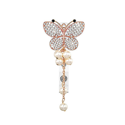 Rhinestone Butterfly Retractable Badge Reel, Gold Plated Alloy ID Card Badge Holder with Iron Alligator Clips, for Nurses Students Teachers