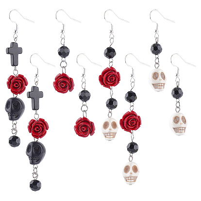 4пара 304 серьги-подвески из нержавеющей стали, с синтетическими бирюзовый