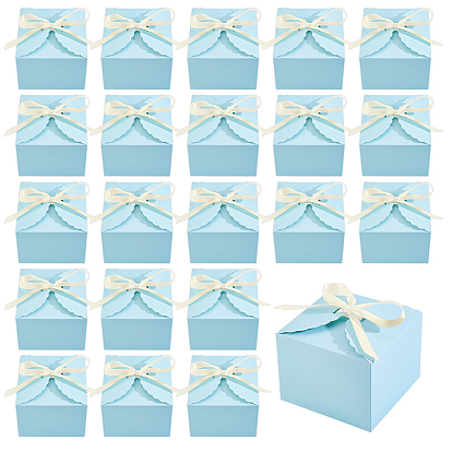 Square Paper Storage Candy Boxes, with Light Yellow Silk Ribbon, Candy Packaging Case for Wedding Party Supplies