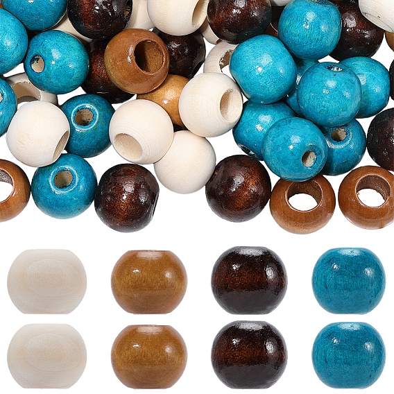 80шт 4 цвета натуральные деревянные бусины, круглые