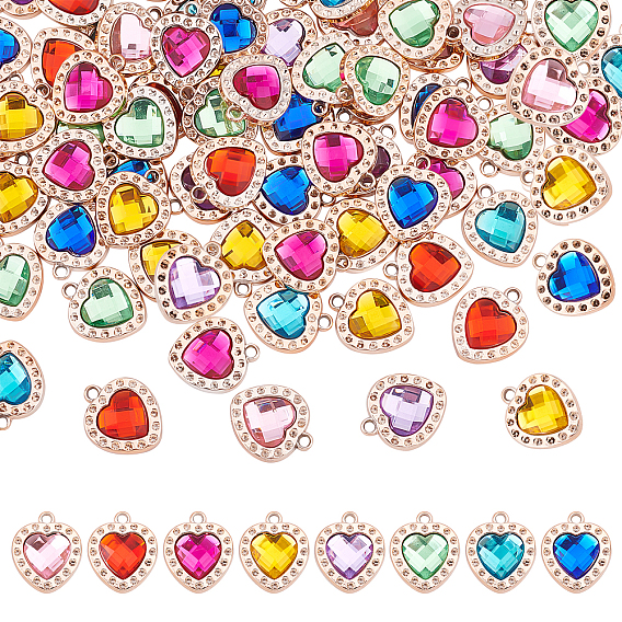 80Pcs 8 Colors UV Plating Acrylic Pendants Rhinestone Settings, with Acrylic Rhinestone, Faceted, Heart