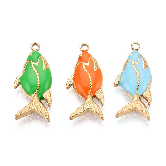 304 нержавеющей стальной эмали подвески, рыба, ионное покрытие (ip), реальный 18 k позолоченный