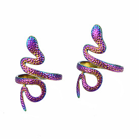 Snake Wrap Cuff Rings, Wide Open Rings, Rainbow Color 304 Stainless Steel Rings for Women