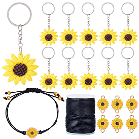Zinc Alloy Enamel Connector Charms and Iron Resin Keychain, Sunflower