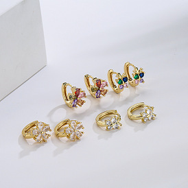 18K Gold Plated Butterfly Flower Geometric Earrings with Zirconia Stones - Luxury Jewelry