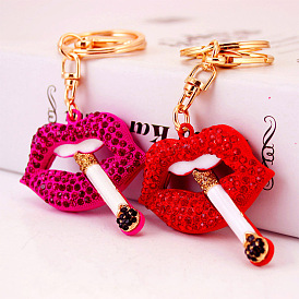 Metal Lip Keychain for Women's Bags and Gifts - Red Lips Cigarette Holder Pendant