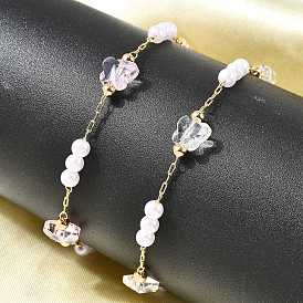 Браслеты-цепочки из латуни и стекла для женщин, бабочка, с abs имитационными жемчужными бусинами , без никеля 