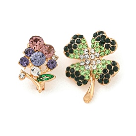 Alloy Rhinestone Clover Brooch, Golden