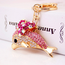 Cute Dolphin Keychain with Butterfly Bow and Rhinestones - Ocean Animal Pendant Gift