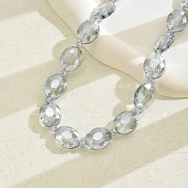 Элегантные винтажные стеклянные граненые овальные бусины ожерелья для женщин, платина