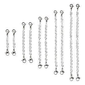 10pcs 5 styles 304 chaîne de câble en acier inoxydable rallonge de chaîne, avec fermoir pince de homard