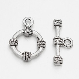 Tibetan Style Alloy Ring Toggle Clasps, Ring: 19x14x3mm, Hole: 1mm, Bar: 20x8x3mm, Hole: 1mm
