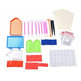 DIY Diamond Painting Tools Kit, including 5Pcs Trays, 10Pcs Pens, 31Pcs Glue Clays, 28-grids Storage Box, 3 Sheets Stickers, 2Pcs Tweezers, 50Pcs Resealable Bags, 9Pcs Pen Grips