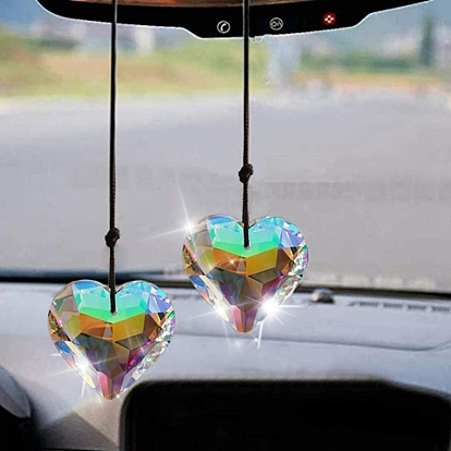 Faceted Glass Heart Pendant Decorations, Hanging Suncatchers, for Home, Car Interior Decor