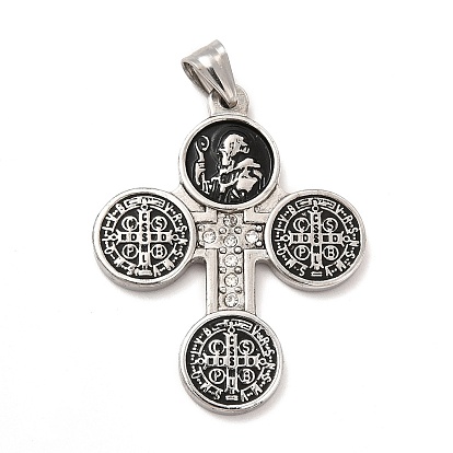 Ионное покрытие (ip) 304 религиозные большие подвески из нержавеющей стали, Святой Бенедикт Нурсийский амулеты мальтийский крест, с черной эмалью