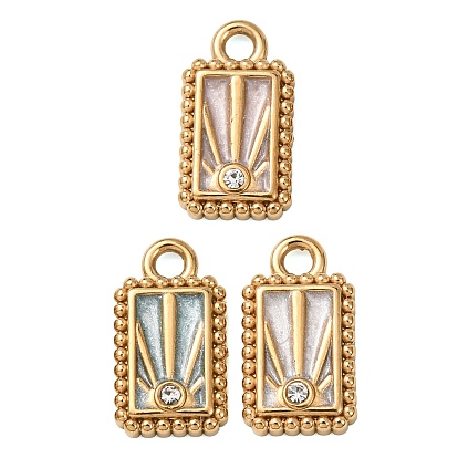 304 подвески из нержавеющей стали, с эмалью и горный хрусталь, прямоугольник амулеты, реальный 18 k позолоченный, ионное покрытие (ip)